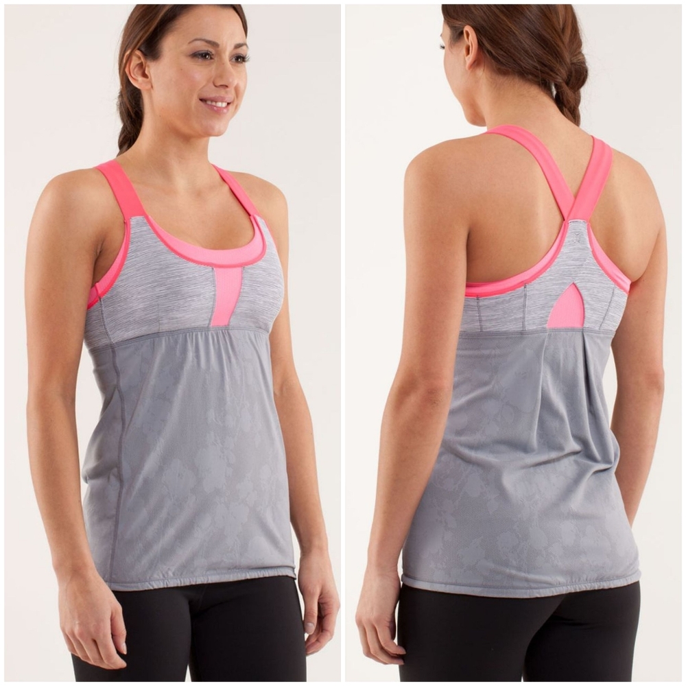 🌺3/$30 Lululemon Running Stuff Your Bra Athletic Cross Back Tank in Pink Gray